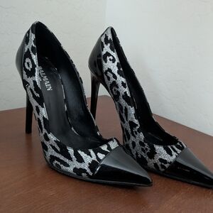 Balmain Black and Silver Patterned Heels